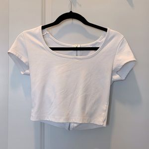 Zip-up Back White Cropped T-shirt